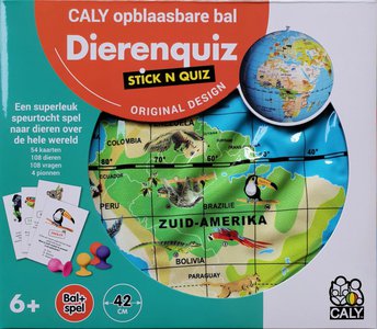 Stick N Quiz spel opblaasbare bol 42 cm + dierenquiz  