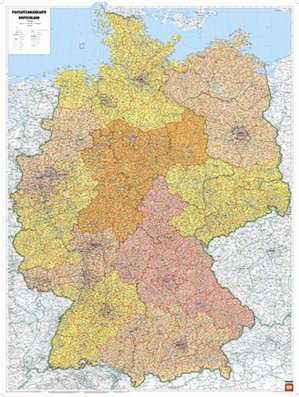 Duitsland postcode wandkaart geplastificeerd  