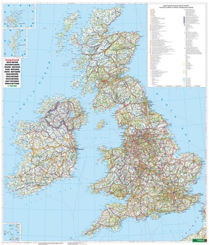 Groot-Brittannië / Ierland wandkaart geplastificeerd  