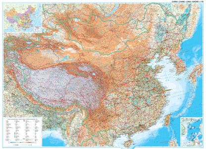 China geografisch wandkaart  