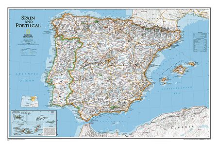 Spanje / Portugal wandkaart geplastificeerd 22070 