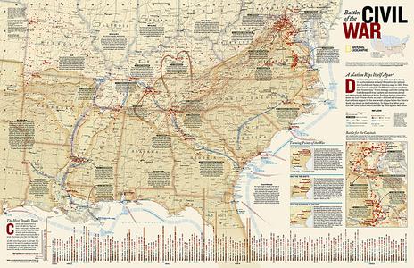 Battles of the Civil War wandkaart geplastificeerd 20346 