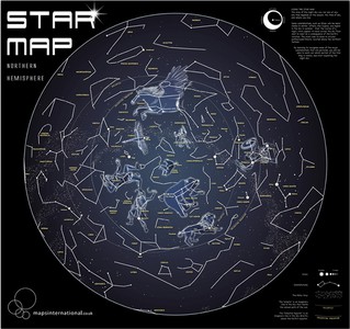 Star map glow in the dark wandkaart geplastificeerd
