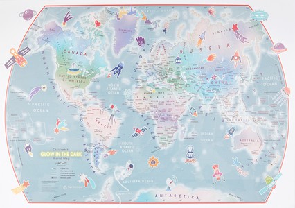 Children's world map glow in the dark wandkaart  