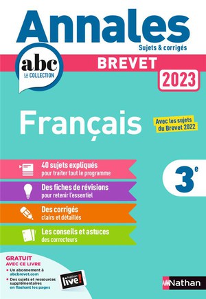 Annales Abc Du Brevet ; Sujets Et Corriges : Francais : 3e (edition 2023) 