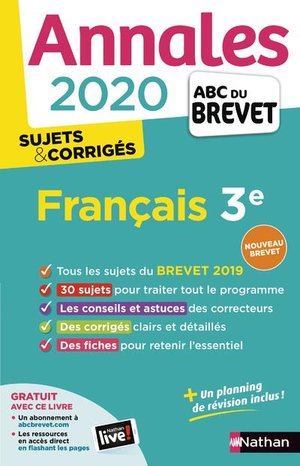 Annales Abc Du Brevet ; Sujets Et Corriges T.20 ; Francais ; 3e (edition 2020) 