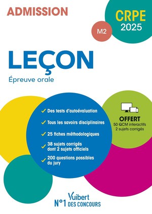Manuel Crpe : Lecon - Epreuve Orale (m2) : Manuel (38 Sujets Corriges) + 50 Qcm Interactifs (edition 2025) 