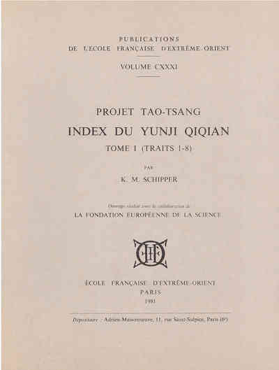 Index Du Yunji Qiqian ; Projet Tao-tsang (2 Tomes) 