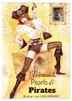 Mermaids, Pearls & Pirates. Sirenen, Perlen und Piraten. Phantasien mit Meeresrauschen (Wandkalender 2025 DIN A2 hoch), CALVENDO Monatskalender
