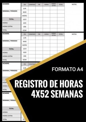 Registro de Horas - 4x52 Semanas - Formato A4 