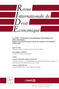 Revue Internationale De Droit Economique 2017/1 - Le Ttip - Partenariat Transatlantique De Commerce 