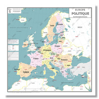 Carte Europe Politique Et Union Europeenne - Poster Plastifie 100x100cm 