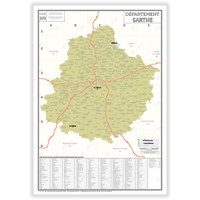 Carte Administrative Du Departement De La Sarthe - Poster Plastifie 70x100cm 