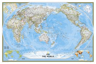 World politiek Pacific gecentreerd wandkaart 