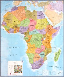 Afrika politiek wandkaart geplastificeerd 
