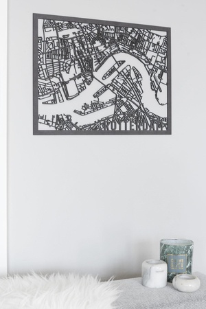 City Map Rotterdam zwart MDF 30x40 cm