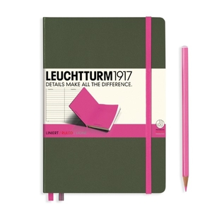 Leuchtturm A5 Medium Army-new Pink Ruled Bicolore Notebook 