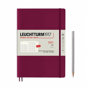 Leuchtturm Montly Planner + Notebook Softcover B5 Port Red 16 maanden 2020-2021