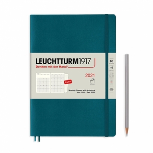 Leuchtturm Momtly Planner + Notebook Softcover B5 Pacific Green 16 maanden 200-2021