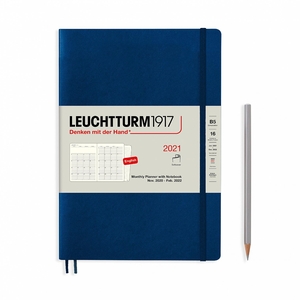 Leuchtturm Montly Planner + Notebook Softcover B6 Navy 16 maanden 2020-2021