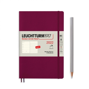 Leuchtturm Weekly Planner + Notebook B6+ Paperback Softcover Port Red Agenda 2022