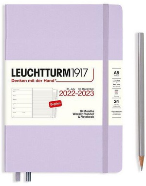 Leuchtturm Weekly Planner + Notebook A5 Medium Lilac Hardcover 18M 2022-2023