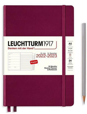 Leuchtturm Weekly Planner + Notebook A5 Medium Port Red Hardcover 18M 2022-2023