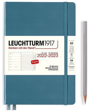 Leuchtturm Weekly Planner + Notebook A5 Medium Stone Blue Hardcover 18M 2022-2023