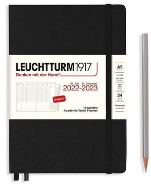 Leuchtturm Academic Week Planner A5 Medium Black Hardcover 18M 2022-2023