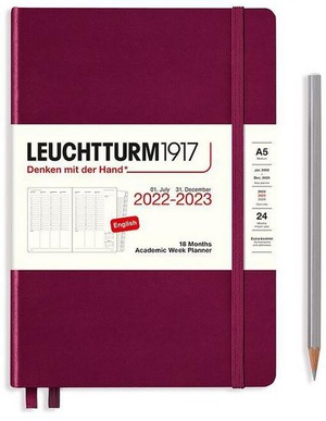 Leuchtturm Academic Week Planner A5 Medium Port Red Hardcover 18M 2022-2023