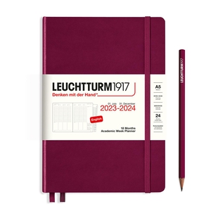 Leuchtturm Academic Week Planner A5 Medium Port Red Hardcover 18M 2023-2024
