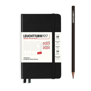 Leuchtturm Academic Week Planner A6 Pocket Black Hardcover 18M 2023-2024