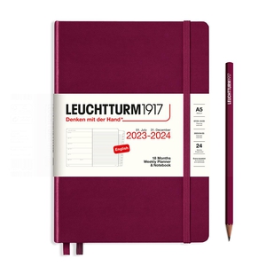 Leuchtturm Weekly Planner + Notebook A5 Medium Port Red Hardcover 18M 2023-2024