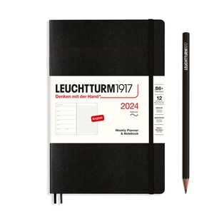 Leuchtturm Weekly Planner + Notebook B6 Paperback Softcover Black Agenda 2024