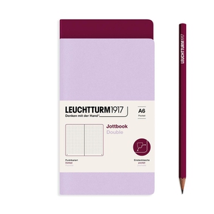 Leuchtturm A6 Double Pocket Jottbook Softcover Lilac/Port Red Dotted Notebook