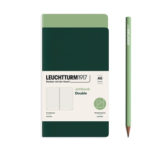 Leuchtturm A6 Double Pocket Jottbook Softcover Sage/Forest Green Dotted Notebook