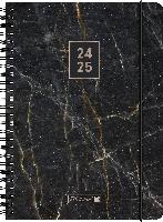 Schülerkalender 2024/2025 "Black Marble", 2 Seiten = 1 Woche, A5, 208 Seiten, schwarz