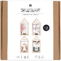 Stickpackung Vorgezeichnet, Häuser 4 Jahreszeiten, klein, inkl. 4 x Dekostickrahmen Haus S