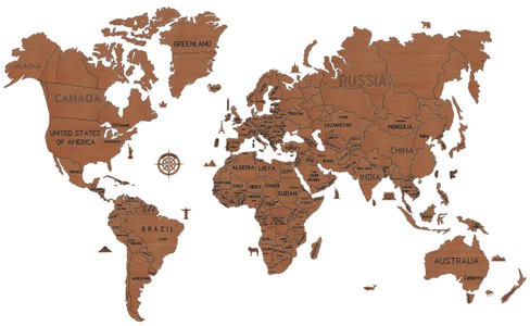 Wereld kaart in hout XXL Donkerbruin