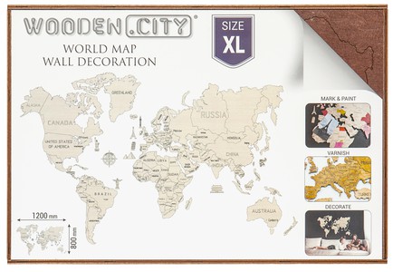 Wereld kaart in hout XL Donkerbruin