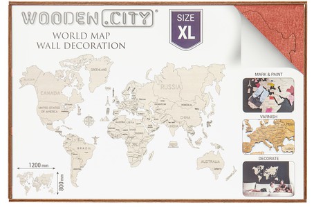 Wereld kaart in hout XL Koraalrood