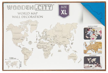 Wereld kaart in hout XL Blauw