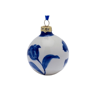 Heinen Delfts Blauw - Kerstbal met blauwe tulp