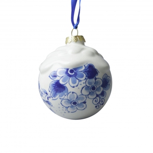 Heinen Delfts Blauw - Kerstboomversiering Kerstbal met Sneeuw