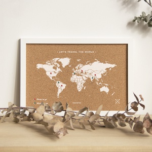 Kurk Kaart Wereld - Natuurlijk wit small 30 x 20cm