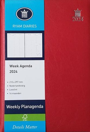 Ryam Mundior Weekly Rood - Week op 2 Pagina's - Wit - Nederlands - Agenda 2024