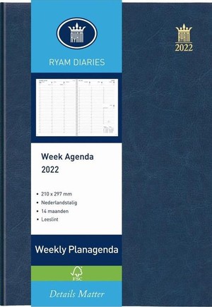 Ryam Mundior Weekly Blauw - Week op 2 Pagina's - Wit - Nederlands - Agenda 2024