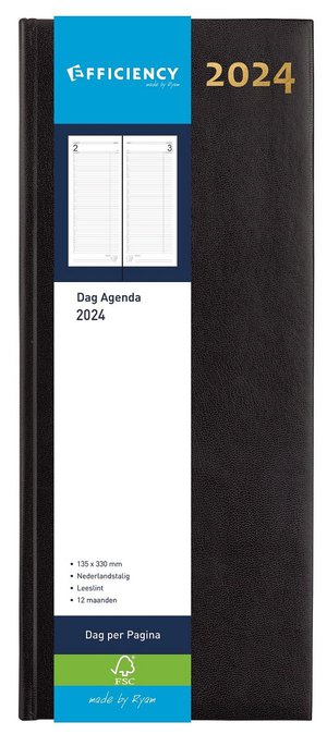 Ryam Efficiency Lang - 1 dag per pagina - Nederlandstalig - Zwart - Agenda 2024