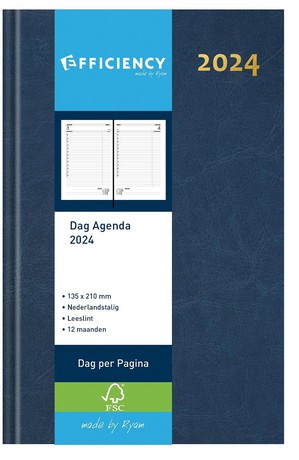 Ryam Efficiency Blauw Kort - Dag per pagina - Nederlands - Agenda 2024
