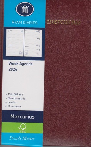 Ryam Mercurius Mundior Bordeaux Kort - Week op 2 pagina's - Wit - Nederlands - Agenda 2024